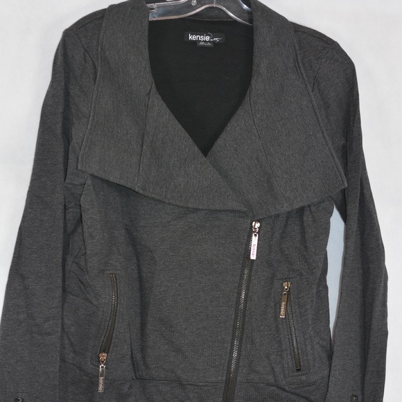 Kensie Grey Knit Bomber Style Jacket SZ L NWOT - Picture 1 of 7